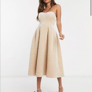 ASOS Champagne Quilted Strapless Midi Dress